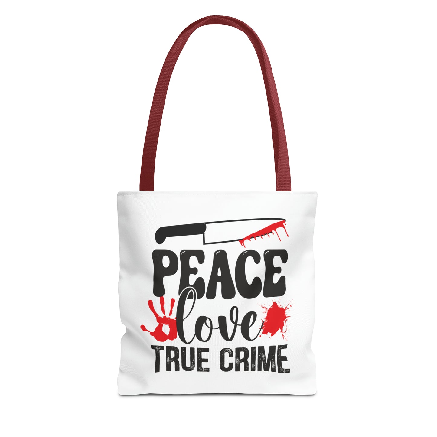 Peace Love True Crime Tote Bag (AOP)