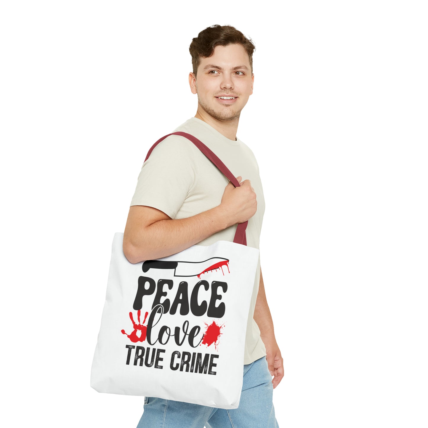 Peace Love True Crime Tote Bag (AOP)