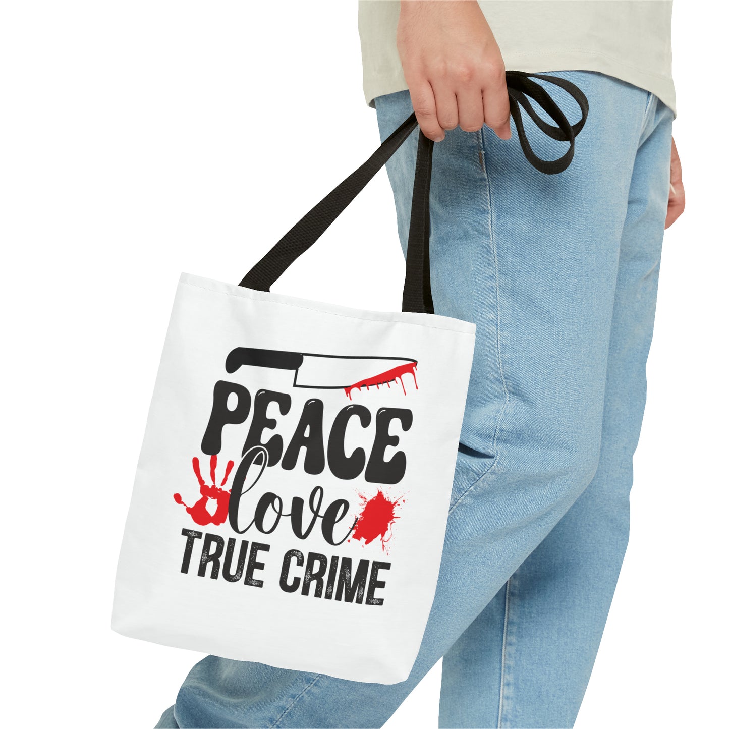 Peace Love True Crime Tote Bag (AOP)