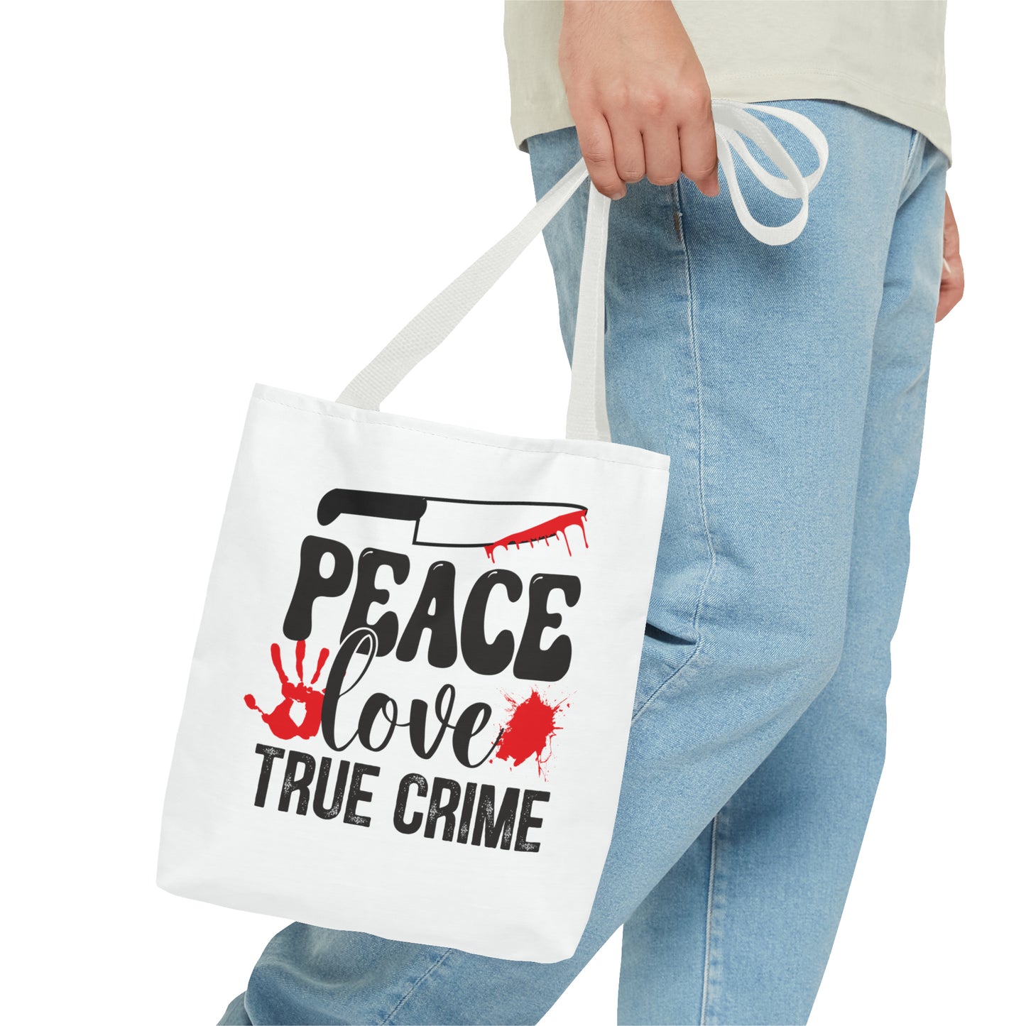 Peace Love True Crime Tote Bag (AOP)