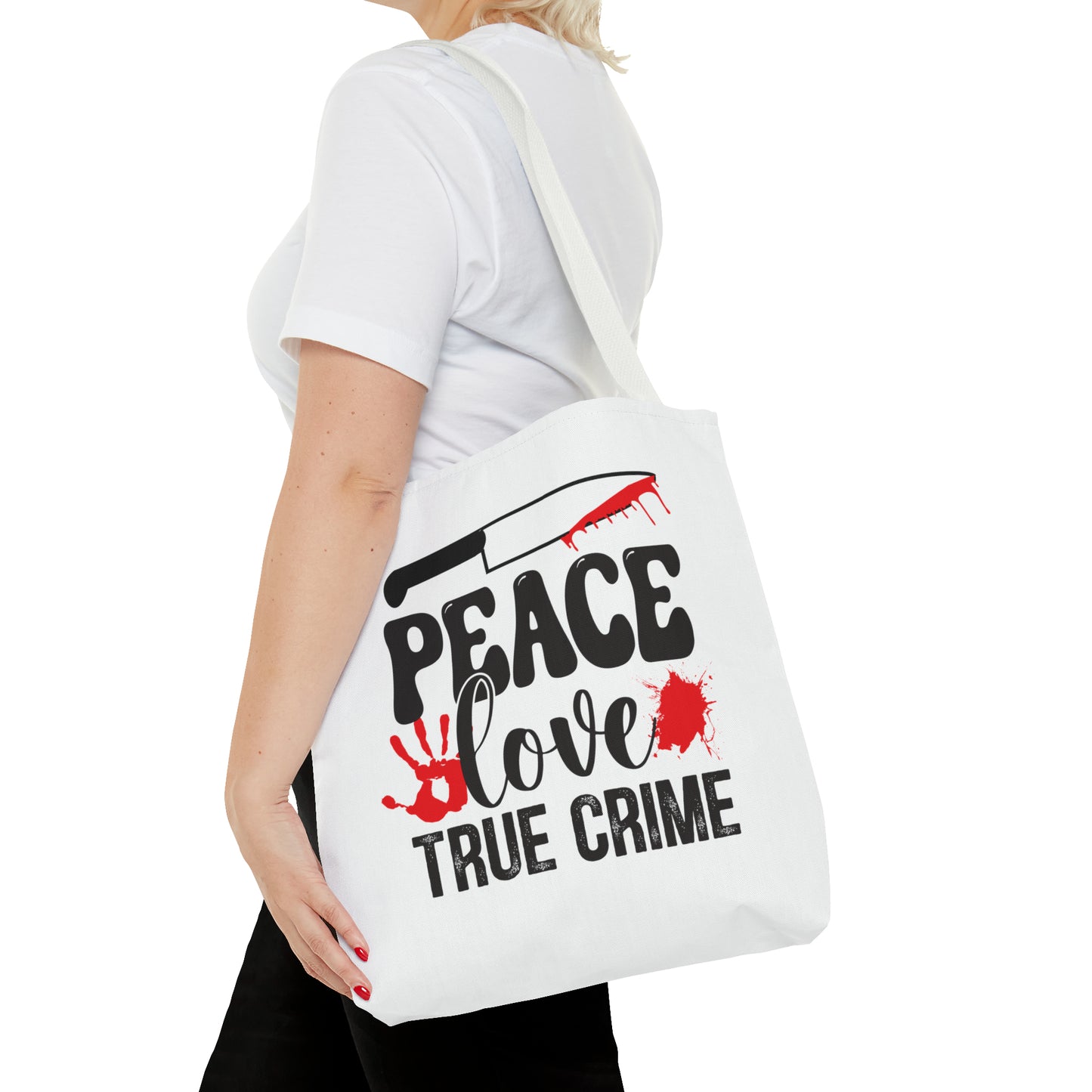 Peace Love True Crime Tote Bag (AOP)