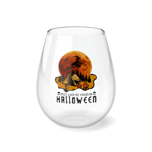 May Luck Be Yours On Halloween Wine Glass