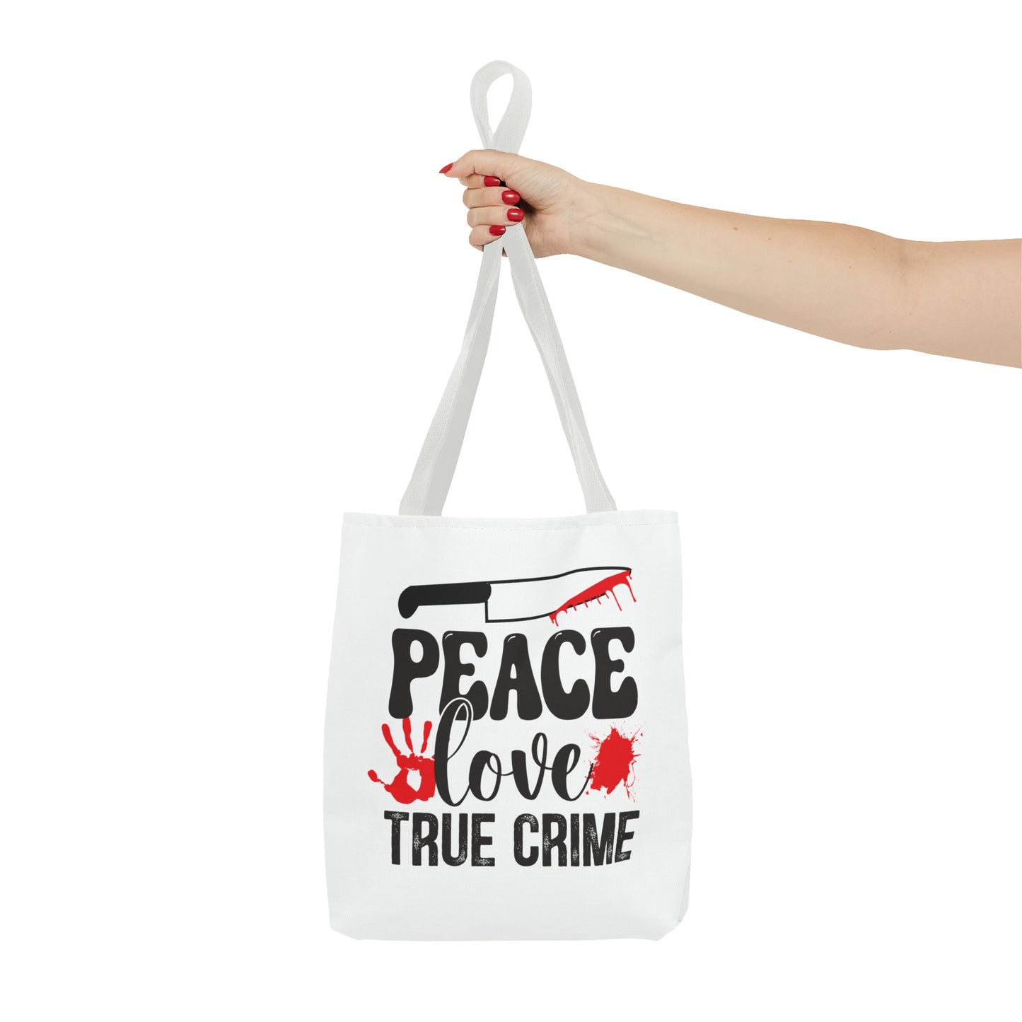 Peace Love True Crime Tote Bag (AOP)