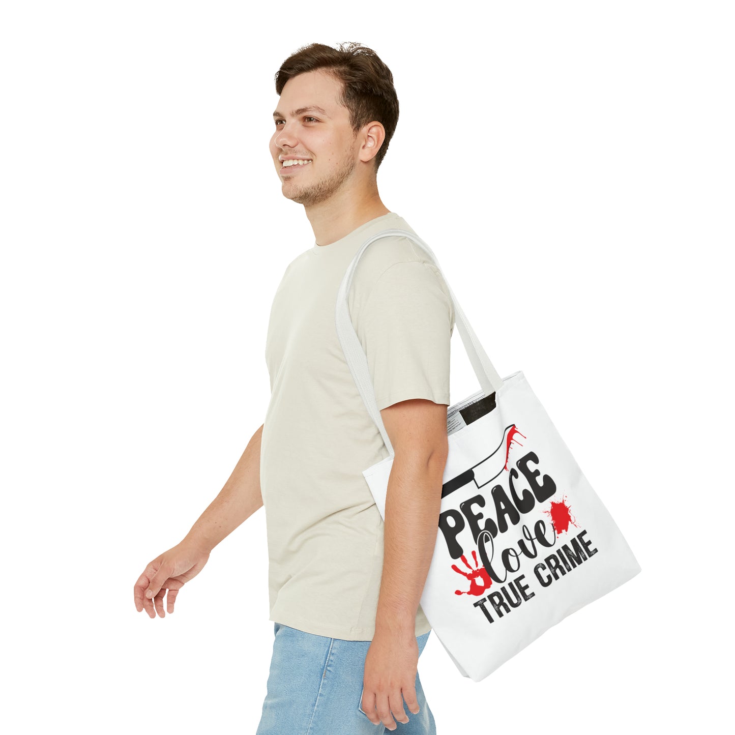 Peace Love True Crime Tote Bag (AOP)