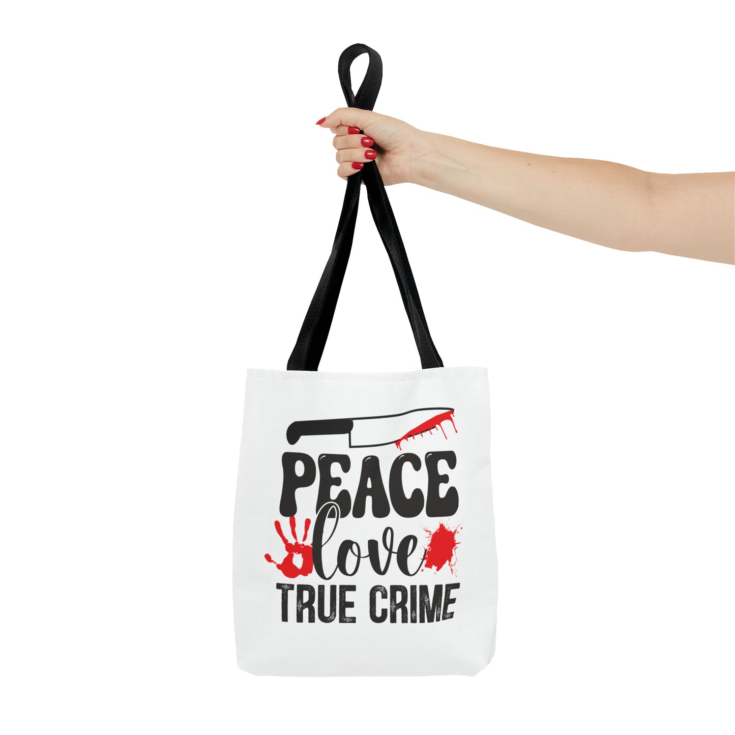 Peace Love True Crime Tote Bag (AOP)