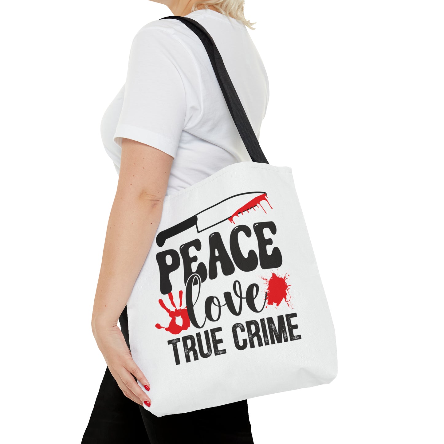 Peace Love True Crime Tote Bag (AOP)