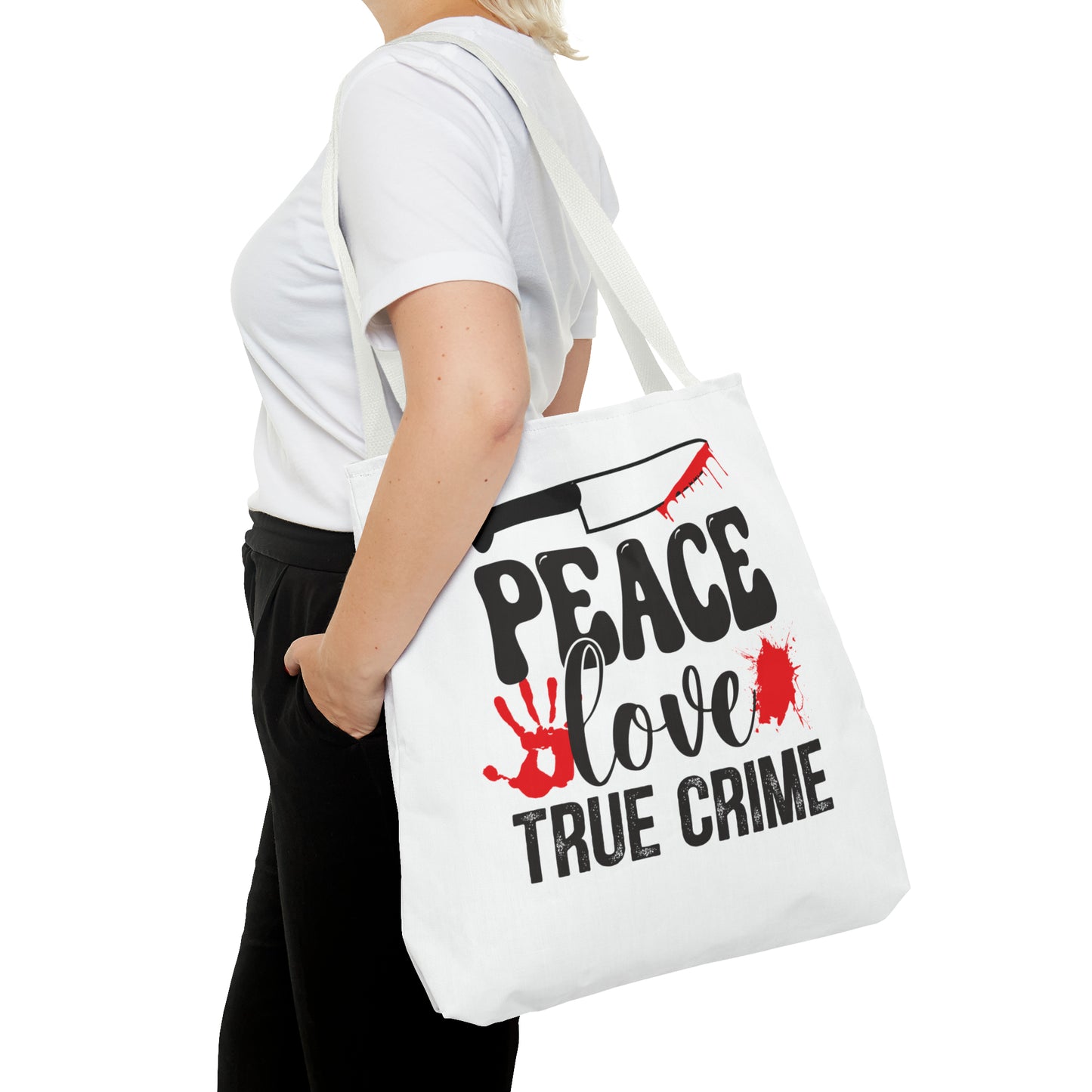 Peace Love True Crime Tote Bag (AOP)