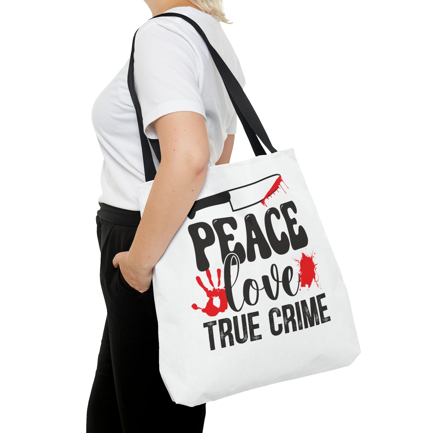 Peace Love True Crime Tote Bag (AOP)