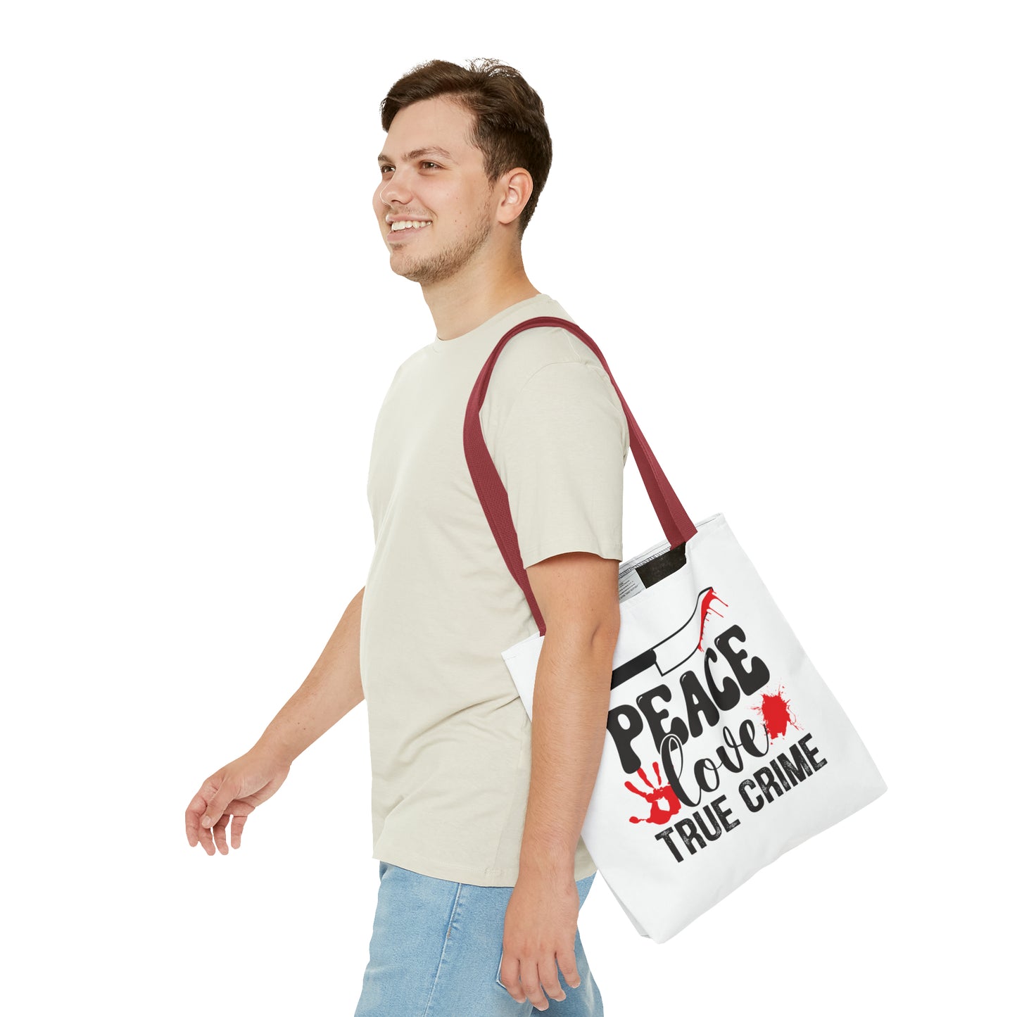 Peace Love True Crime Tote Bag (AOP)