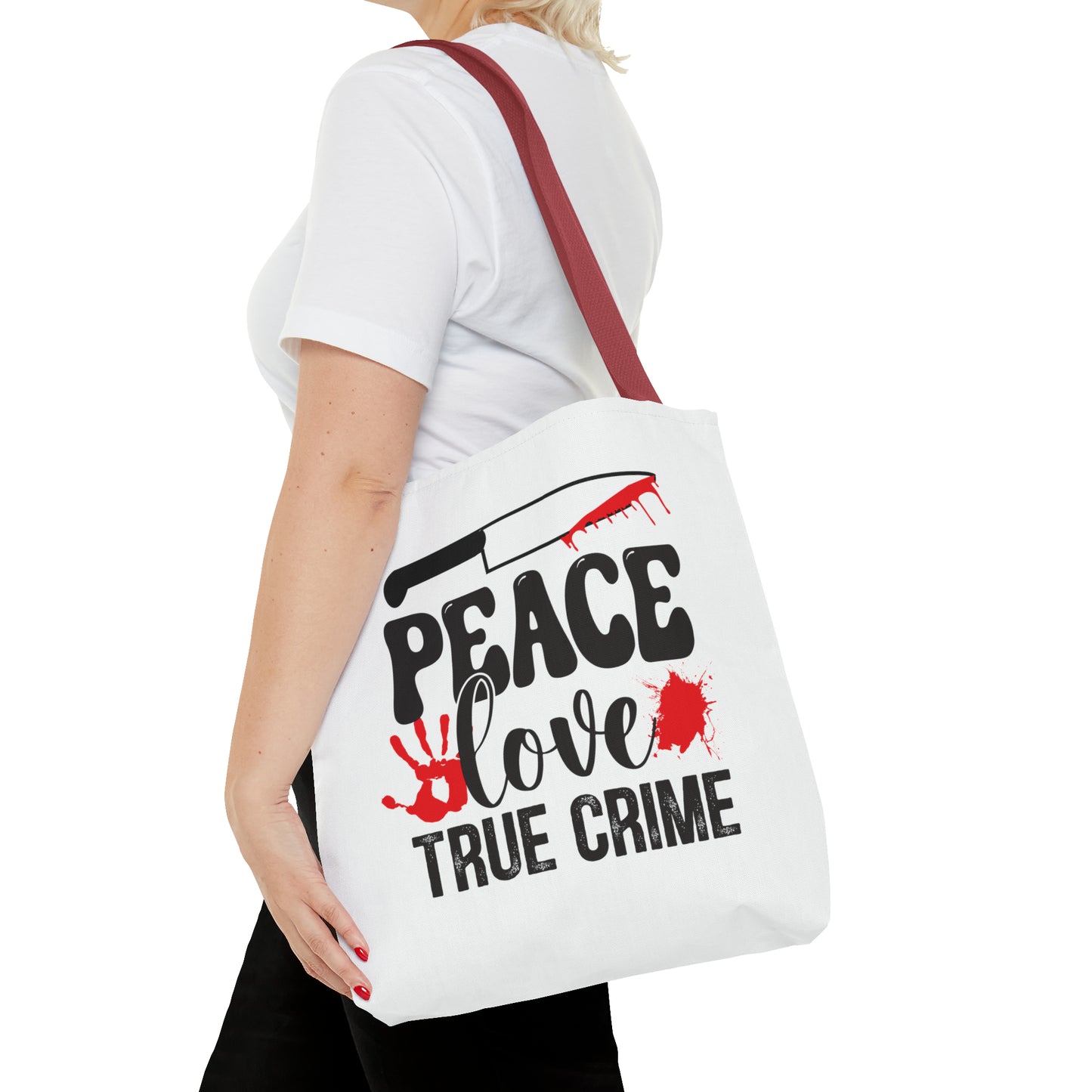 Peace Love True Crime Tote Bag (AOP)