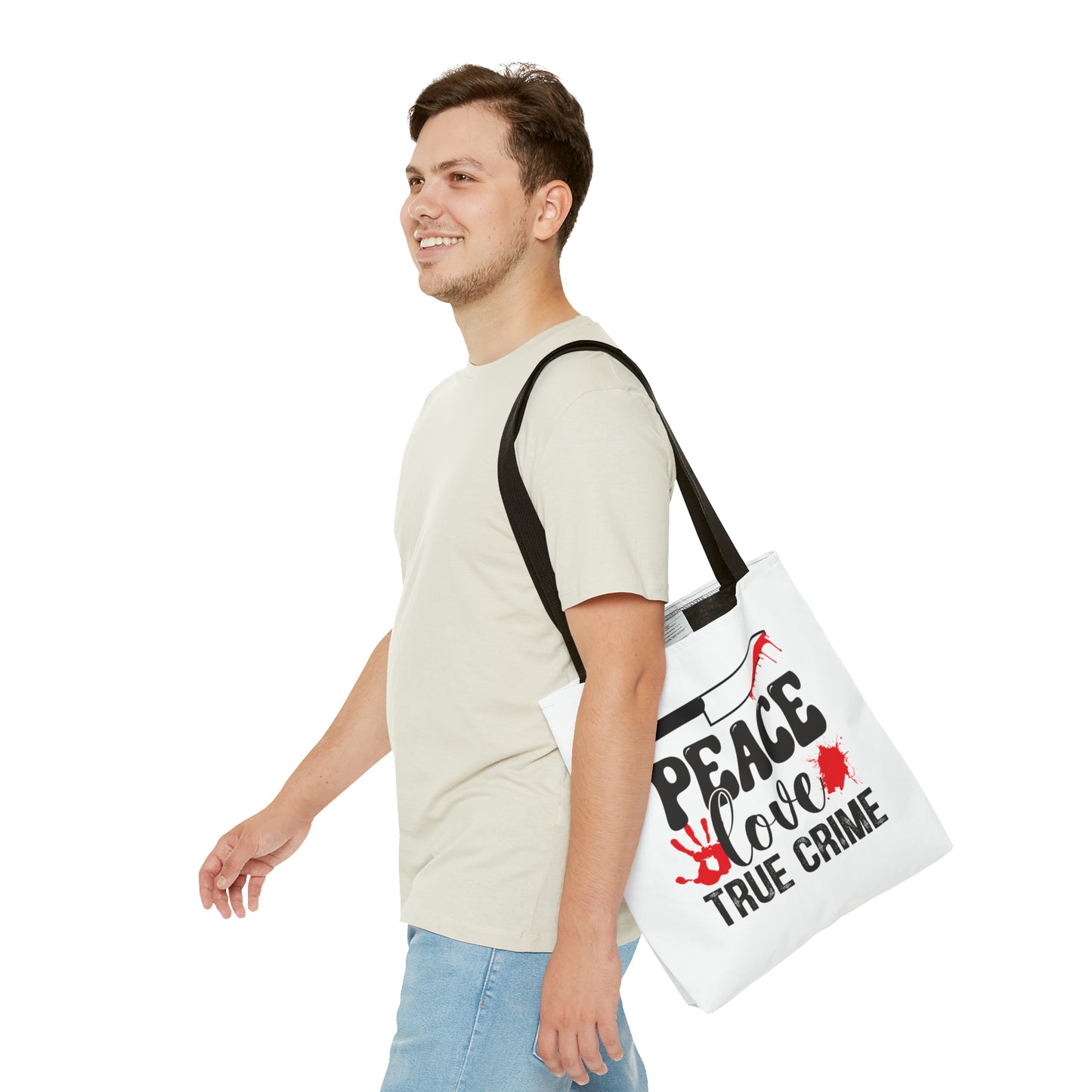 Peace Love True Crime Tote Bag (AOP)