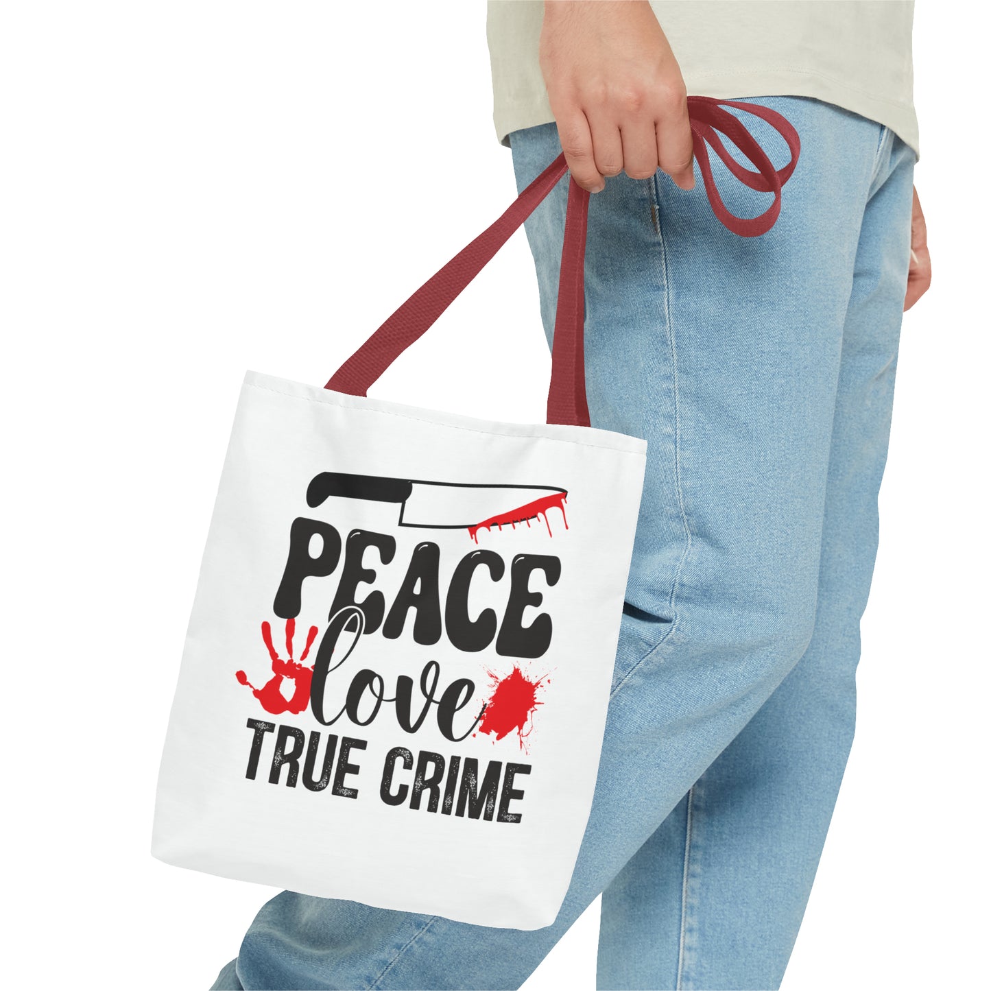 Peace Love True Crime Tote Bag (AOP)