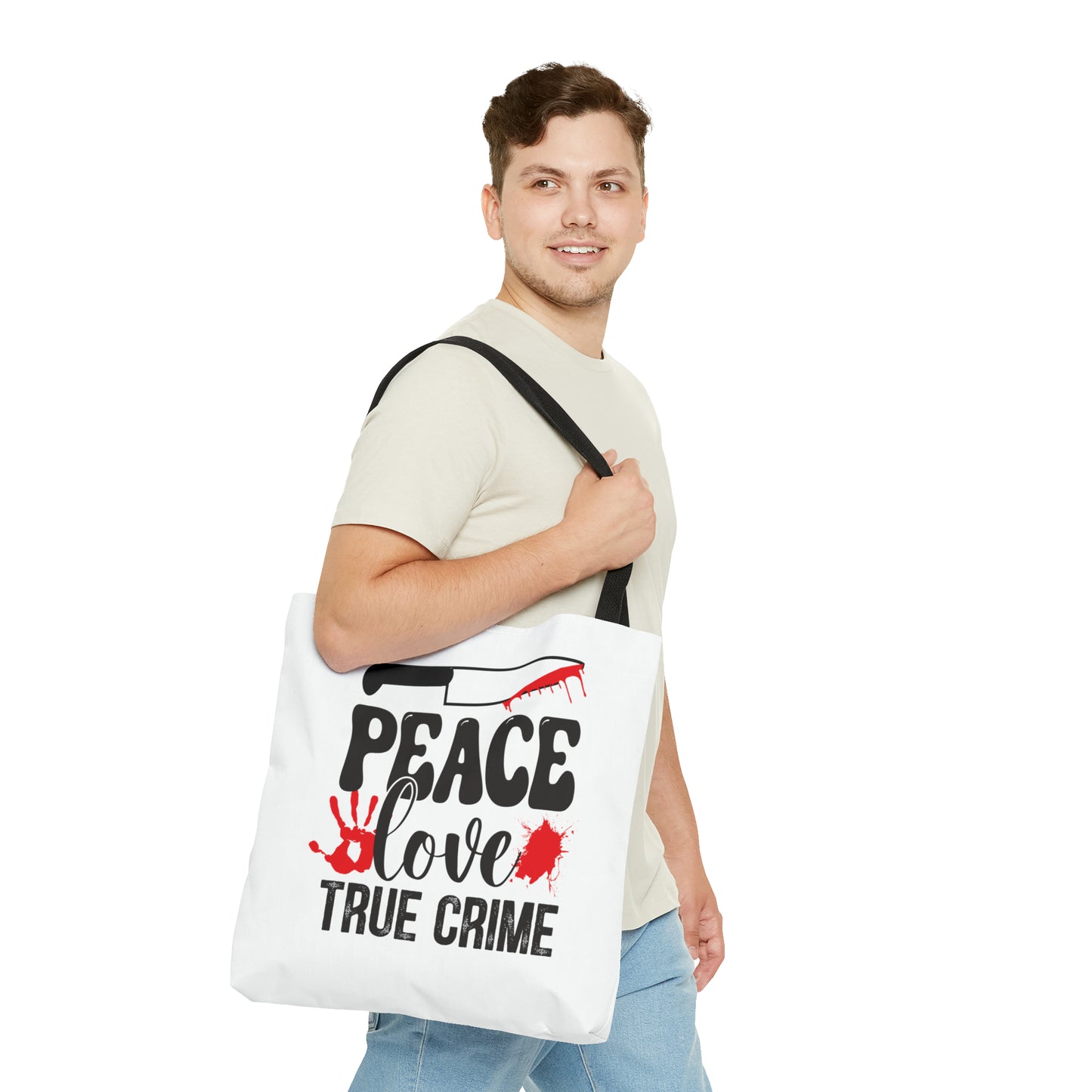 Peace Love True Crime Tote Bag (AOP)