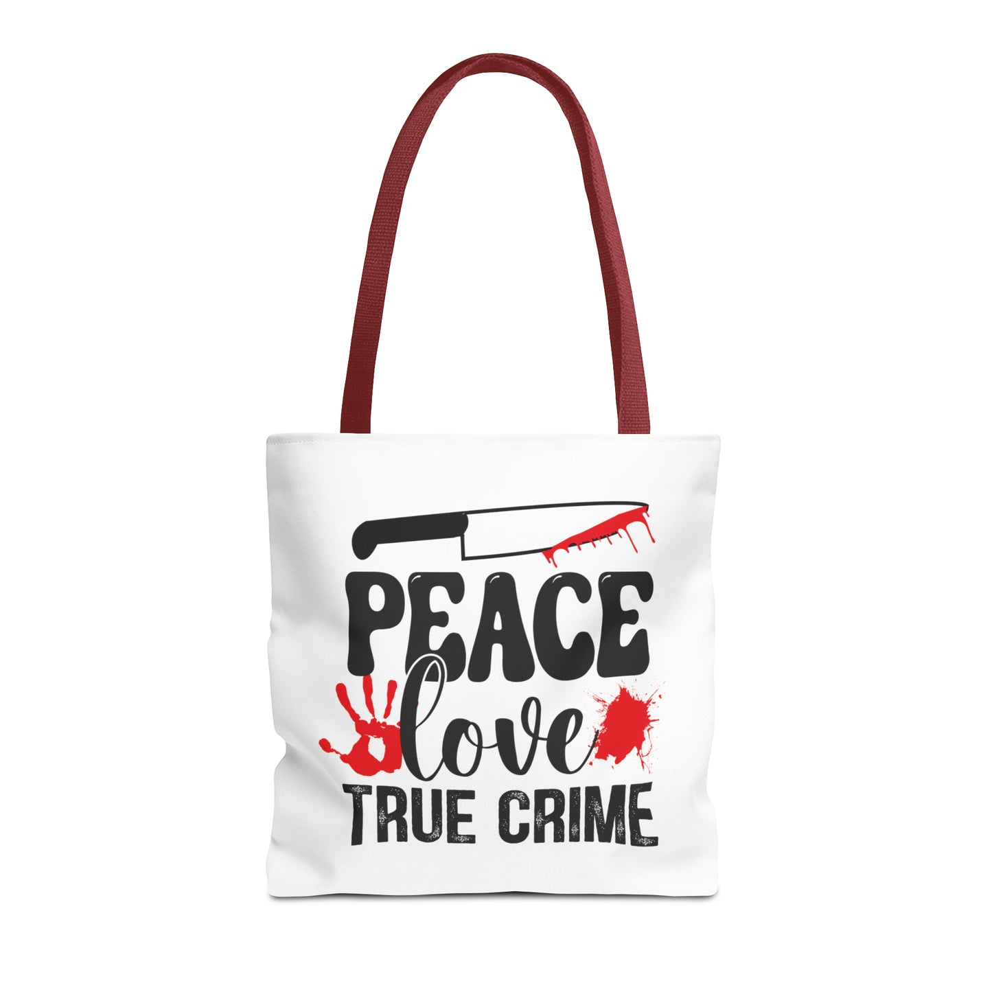 Peace Love True Crime Tote Bag (AOP)