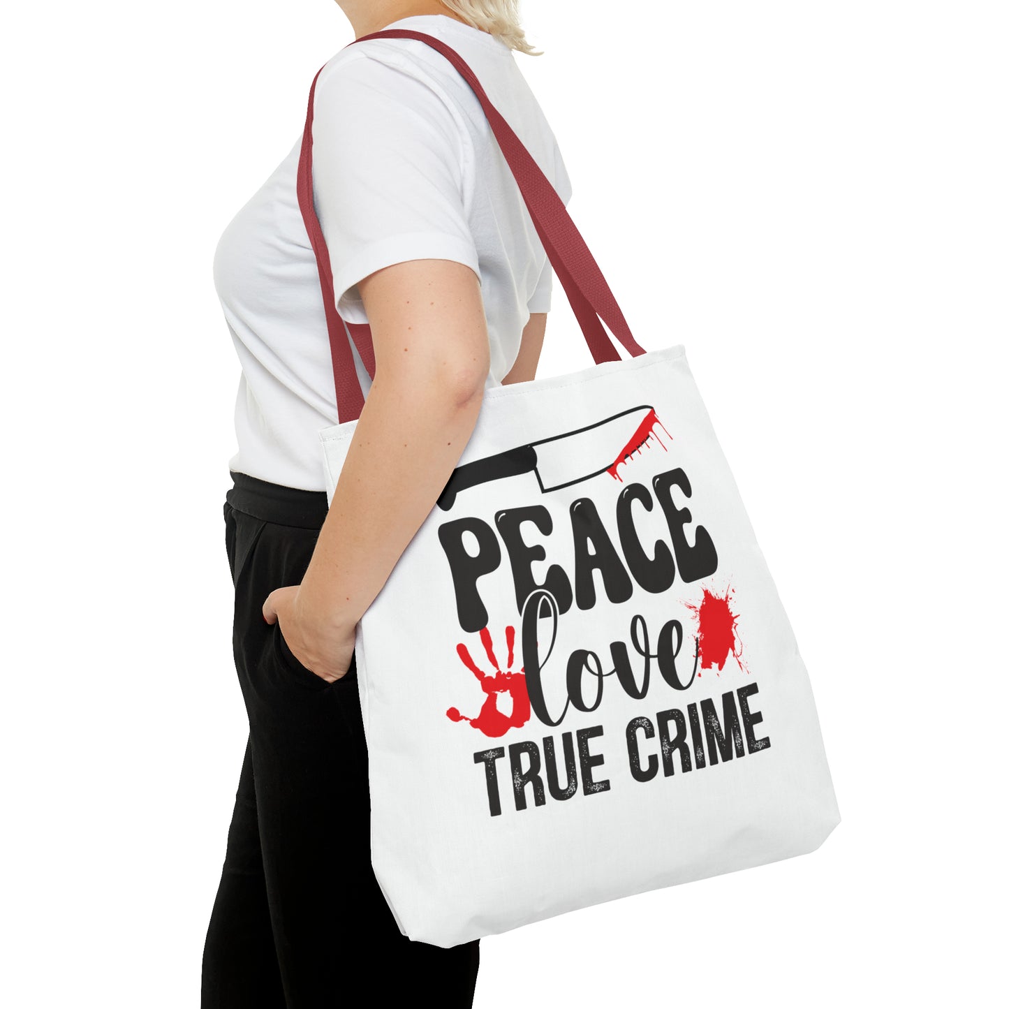 Peace Love True Crime Tote Bag (AOP)